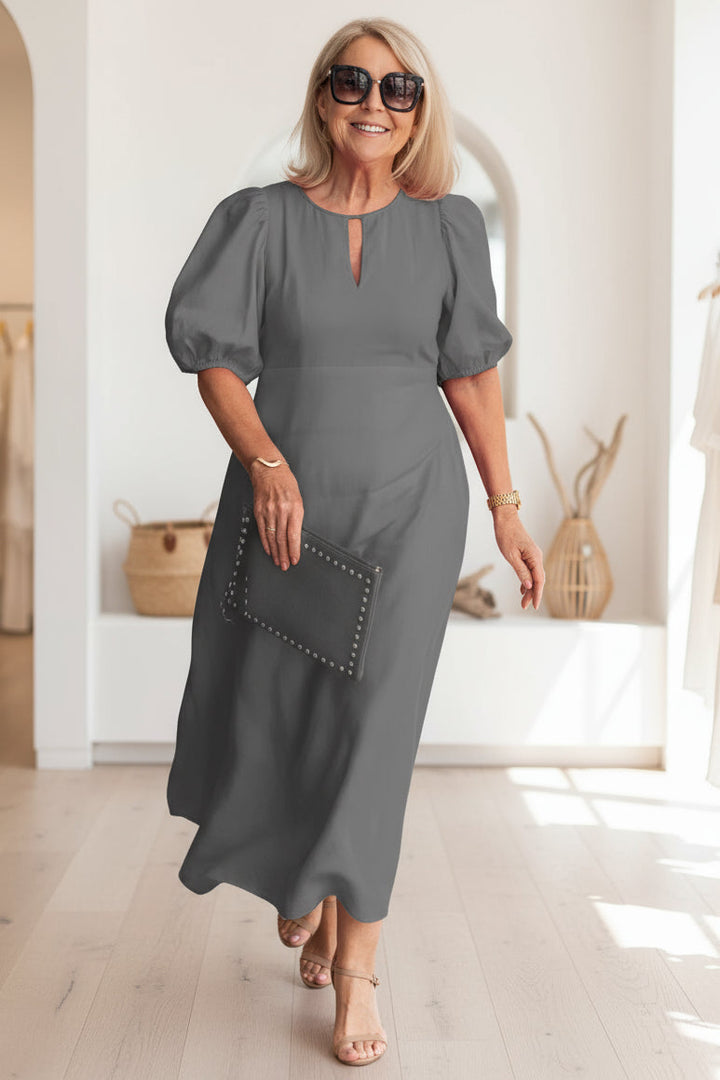 Sorinda | Women's Midi Dress Puff Sleeve Keyhole - Image 5