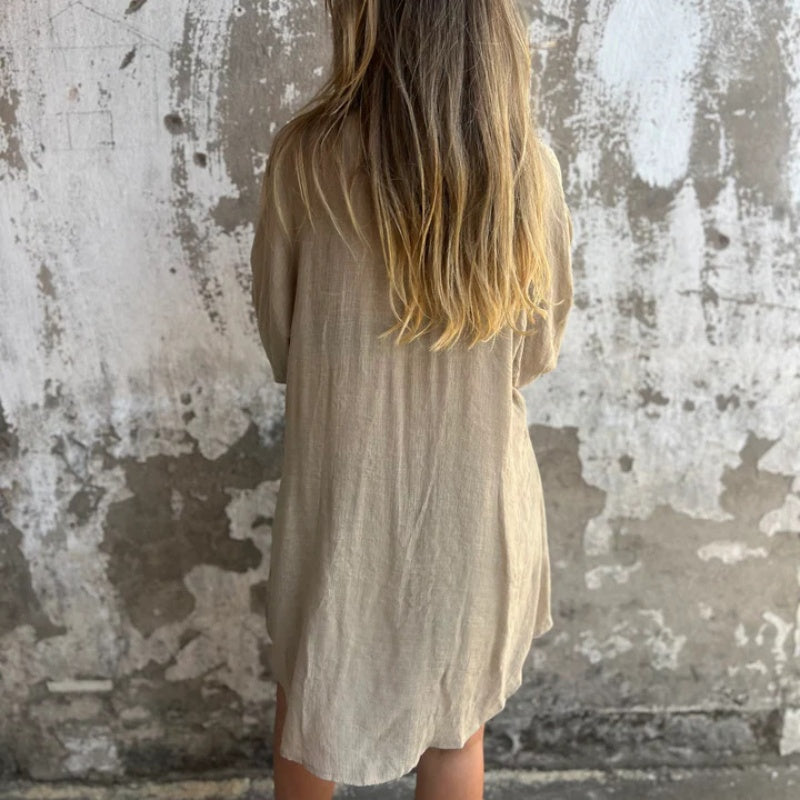 Sasha | Women's 2 Piece Linen Shirt and Shorts Set Long Sleeve