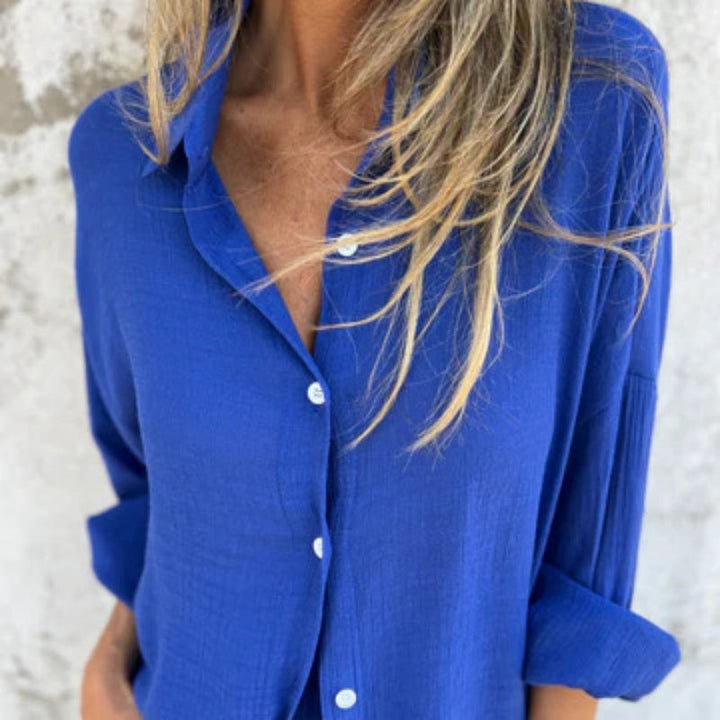 Sasha | Women's 2 Piece Linen Shirt and Shorts Set Long Sleeve