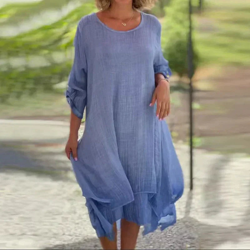 Rosa | Women's Layered Lace Hem Midi Dress 3/4 Sleeve Relaxed