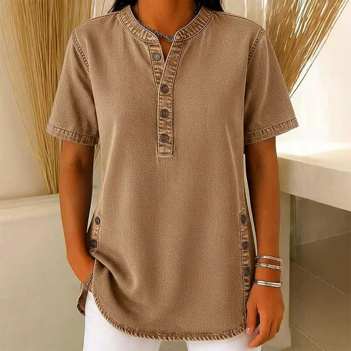 Lorreth | Women's Henley Tunic Top with Side Buttons