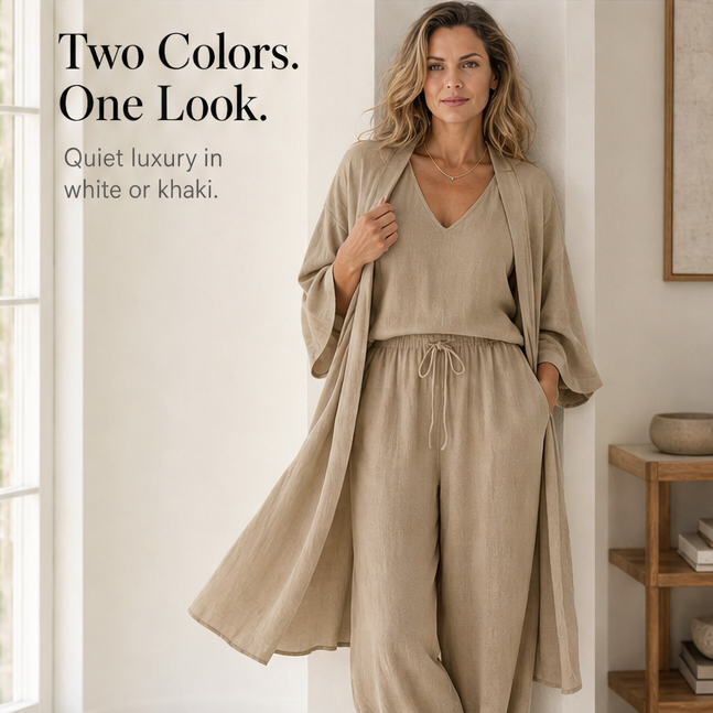 Sunniva | Women's 3-Piece Loungewear Set Wide Leg Pants - White - Image 12