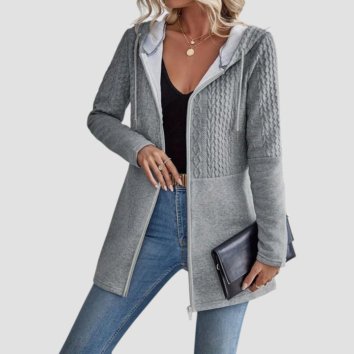 Sybil | Women's Cable Knit Zip Hoodie - Grey - Image 1
