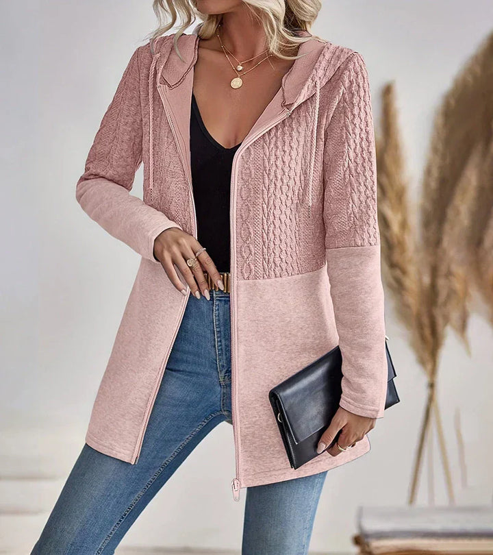 Sybil | Women's Cable Knit Zip Hoodie - Grey - Image 4
