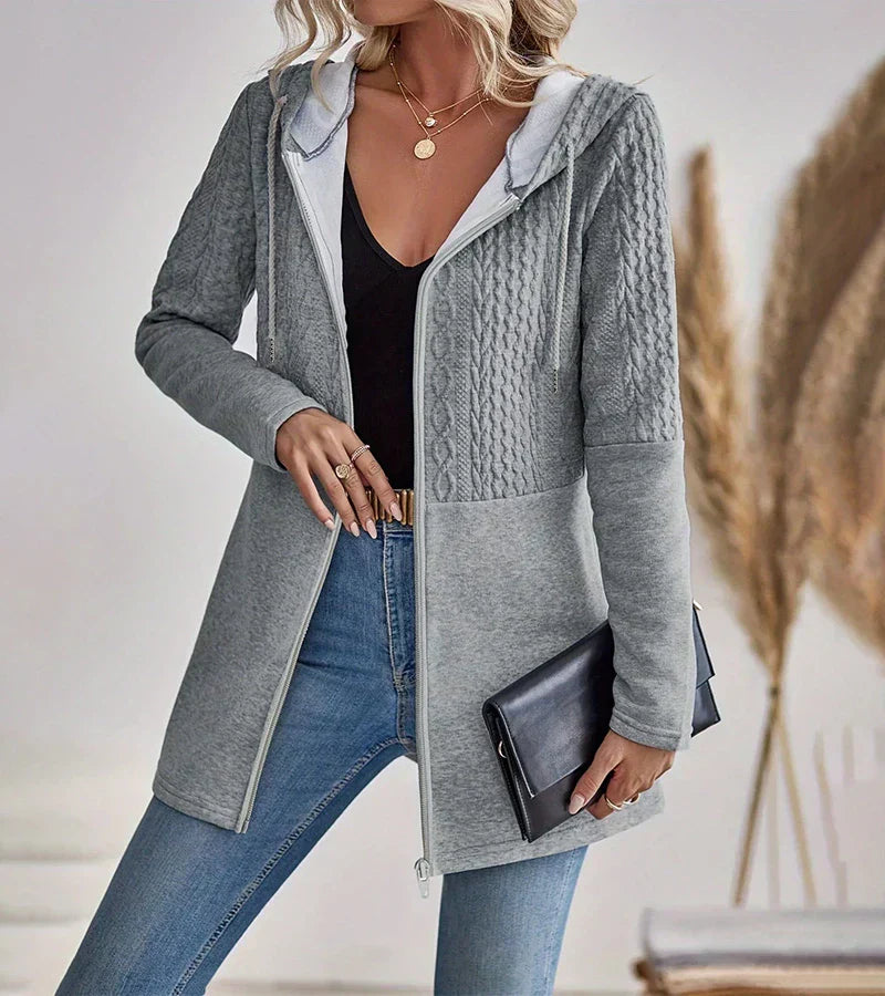 Sybil | Women's Cable Knit Zip Hoodie - Grey - Image 5