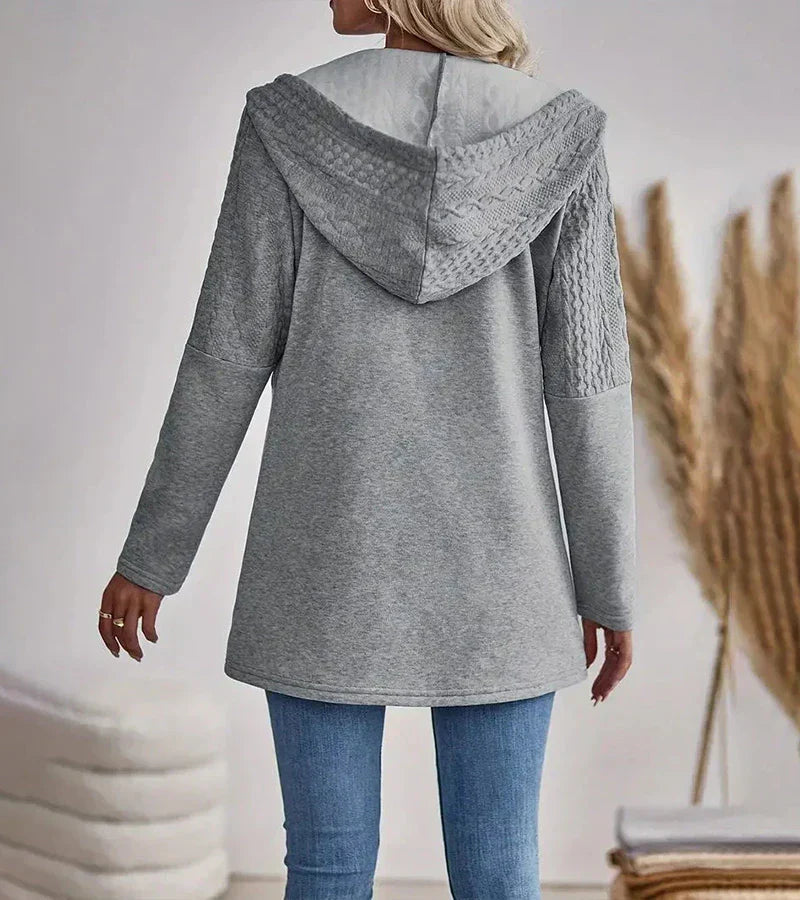 Sybil | Women's Cable Knit Zip Hoodie - Grey - Image 6
