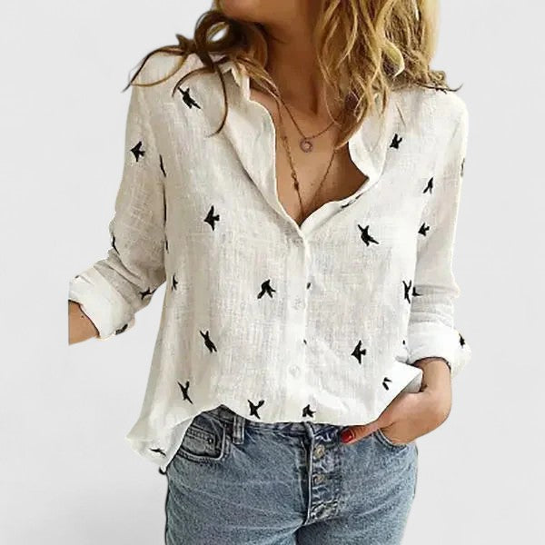 Sylviana | Women's Floral V-Neck Long Sleeve Blouse - Floral - Image 7