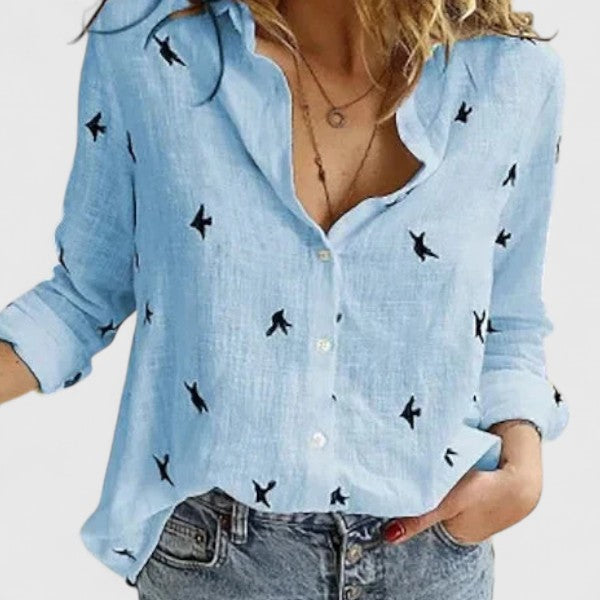 Sylviana | Women's Floral V-Neck Long Sleeve Blouse - Floral - Image 8