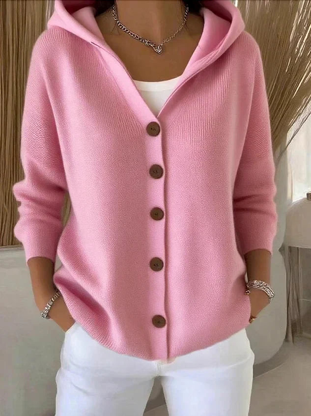 Tabitha | Women's Hooded Button Cardigan - Pink - Image 1