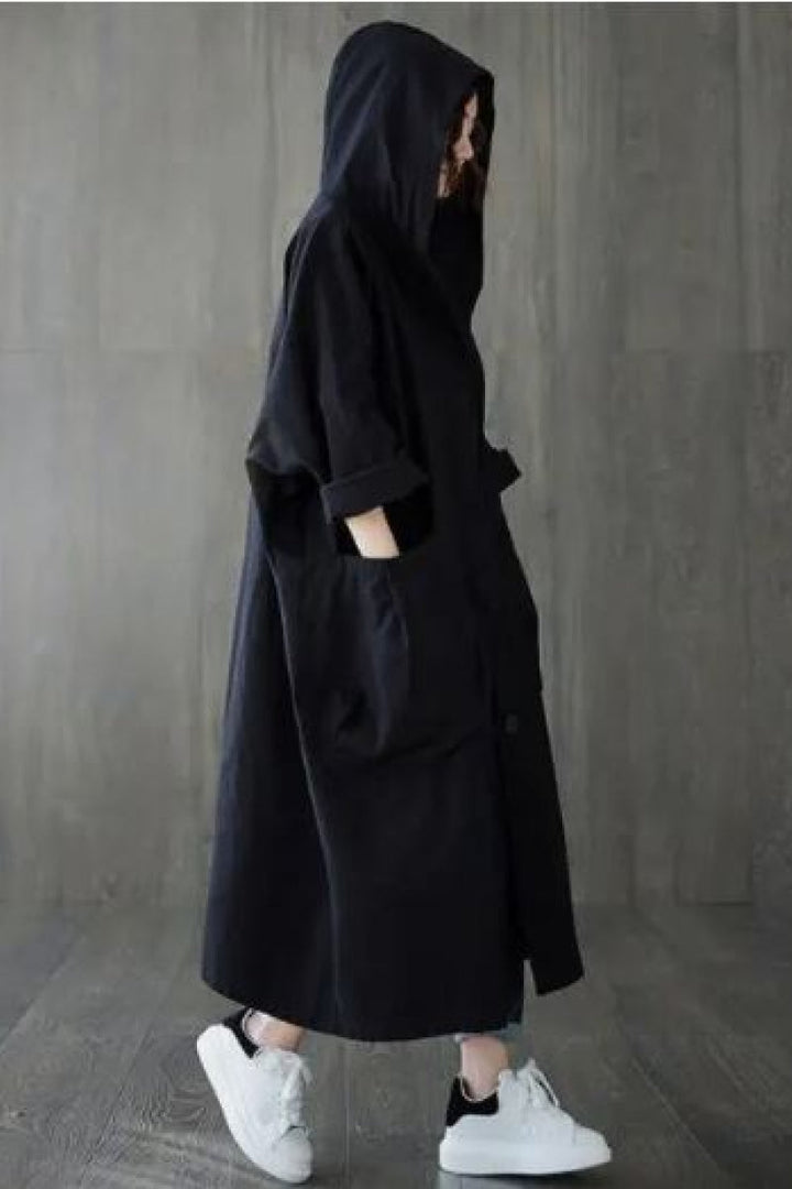 Tabitha | Women's Oversized Hooded Long Coat - Burgundy - Image 10