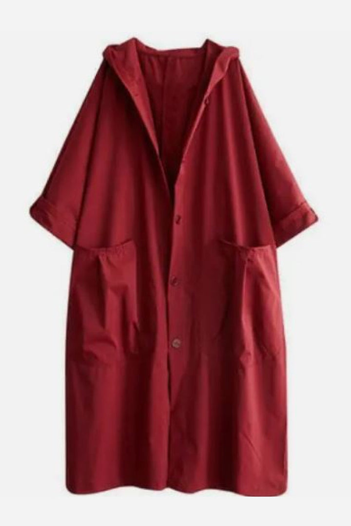 Tabitha | Women's Oversized Hooded Long Coat - Burgundy - Image 12