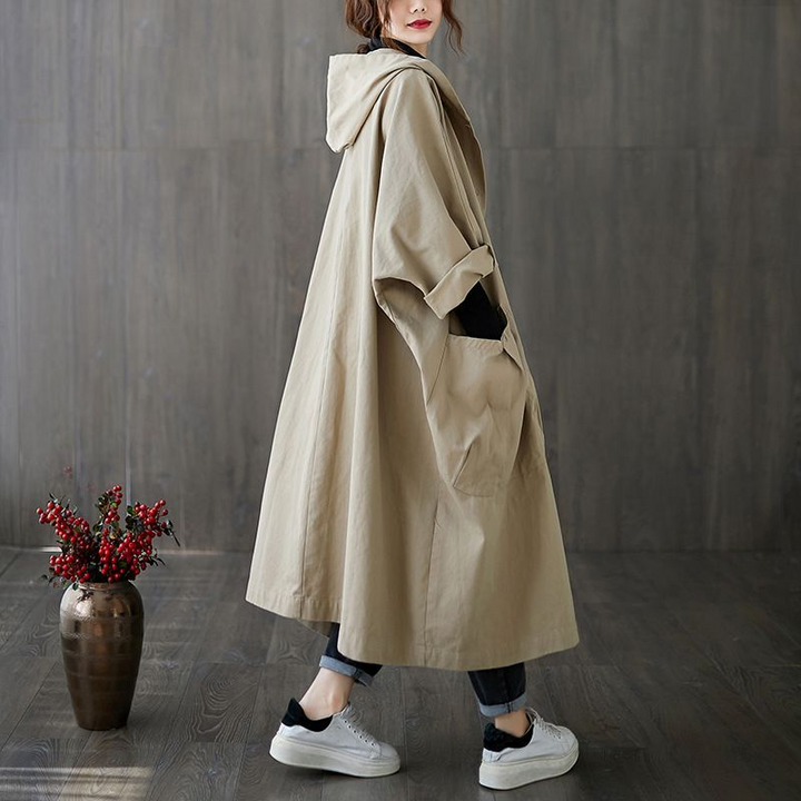 Tabitha | Women's Oversized Hooded Long Coat - Burgundy - Image 13