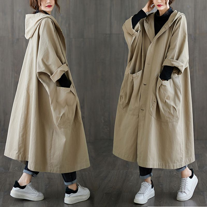 Tabitha | Women's Oversized Hooded Long Coat - Burgundy - Image 14