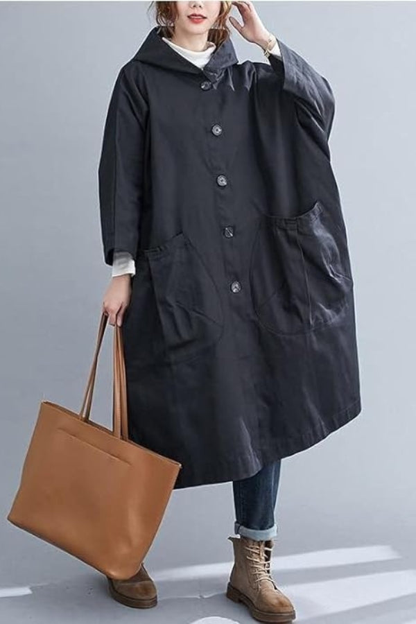 Tabitha | Women's Oversized Hooded Long Coat - Burgundy - Image 2