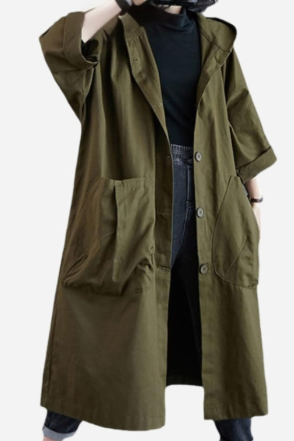 Tabitha | Women's Oversized Hooded Long Coat - Burgundy - Image 20