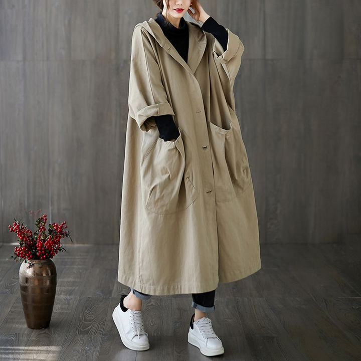 Tabitha | Women's Oversized Hooded Long Coat - Burgundy - Image 22