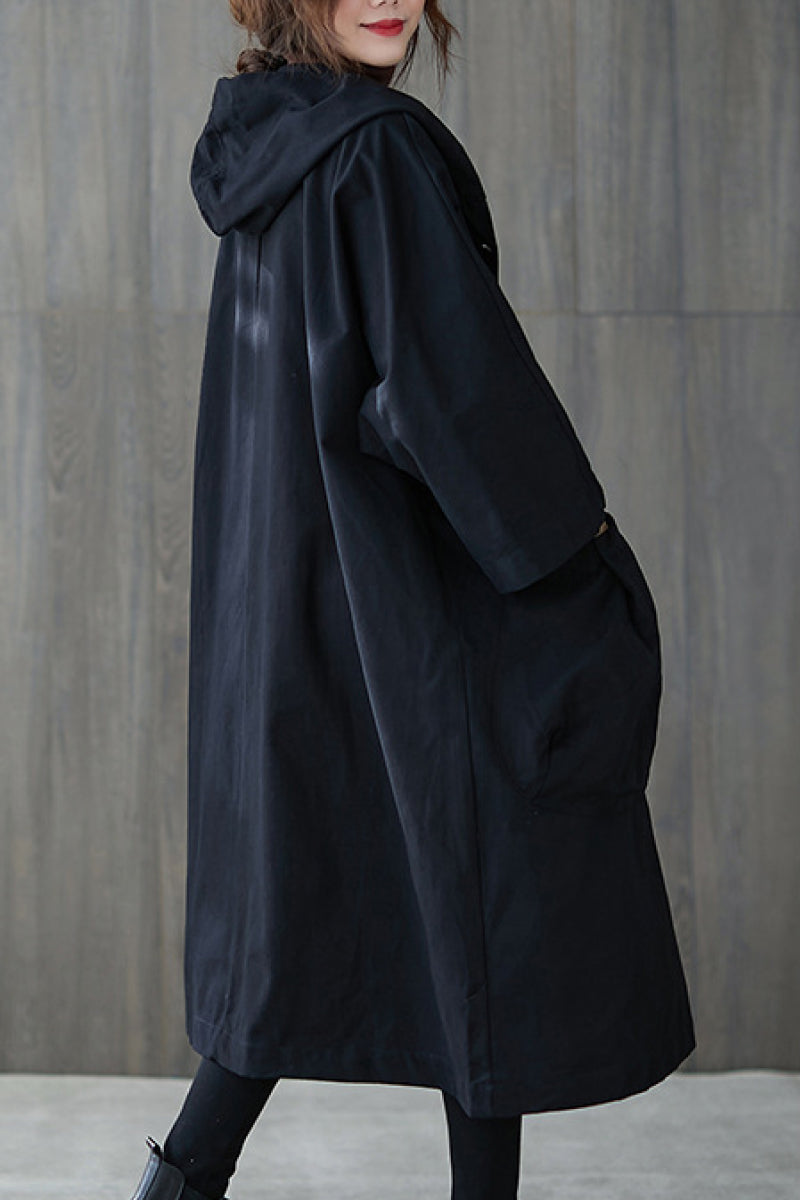Tabitha | Women's Oversized Hooded Long Coat - Burgundy - Image 9