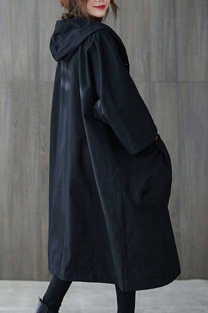 Tabitha | Women's Oversized Hooded Long Coat - Burgundy - Image 9