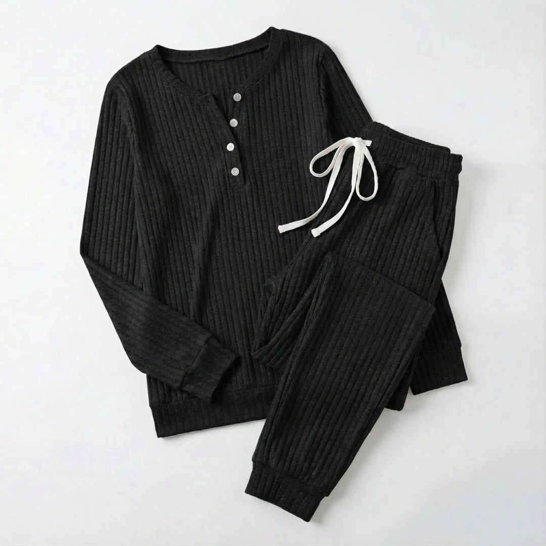 Tabitha | Women's Ribbed Loungewear Set - Black - Image 1