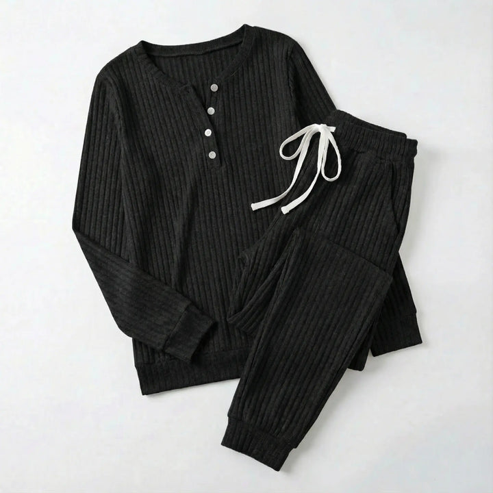 Tabitha | Women's Ribbed Loungewear Set - Black - Image 1