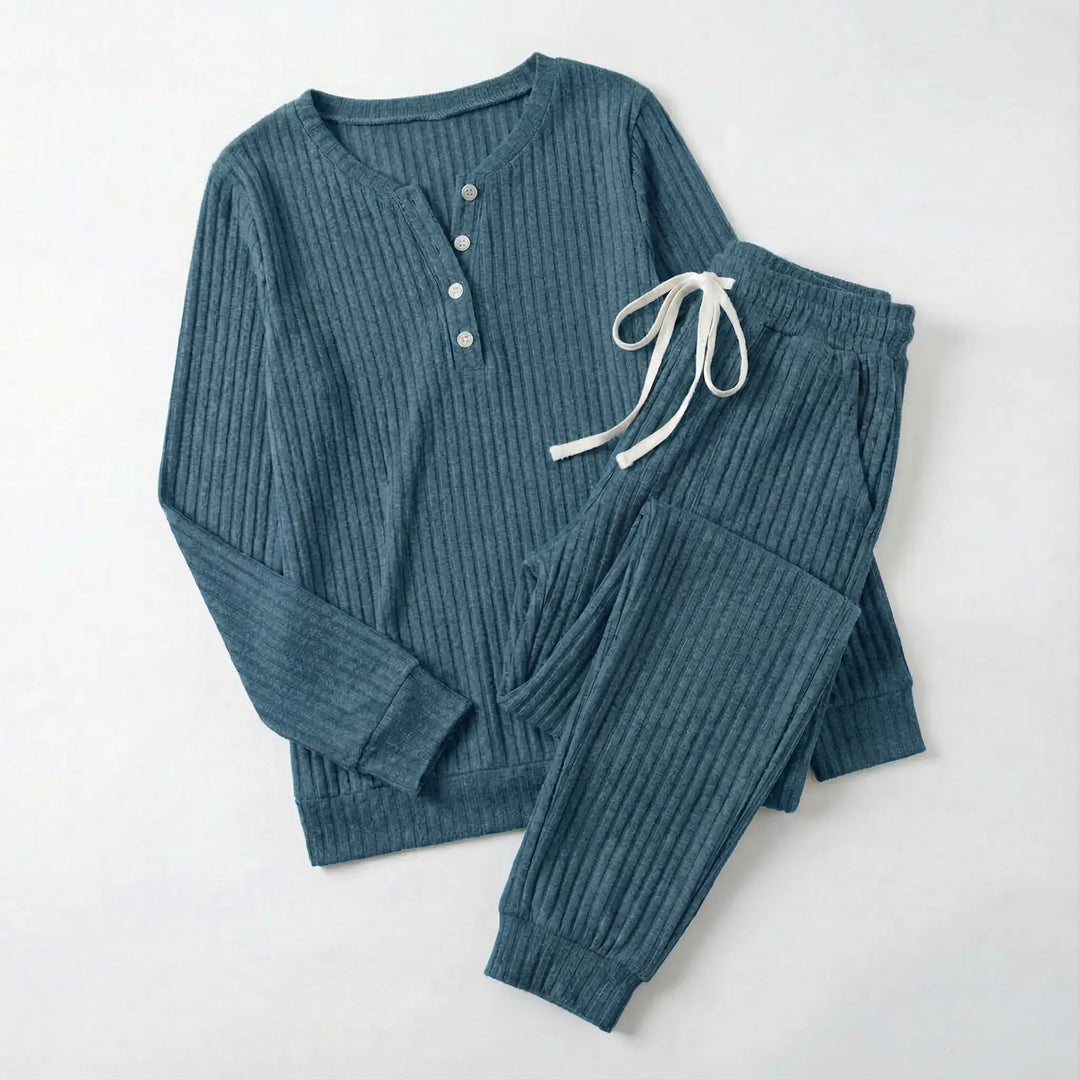 Tabitha | Women's Ribbed Loungewear Set - Black - Image 3