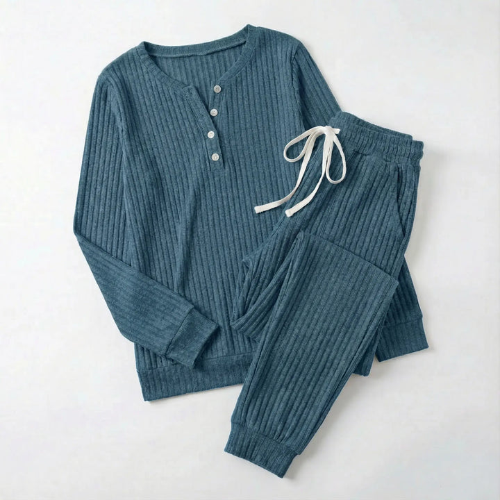 Tabitha | Women's Ribbed Loungewear Set - Black - Image 3