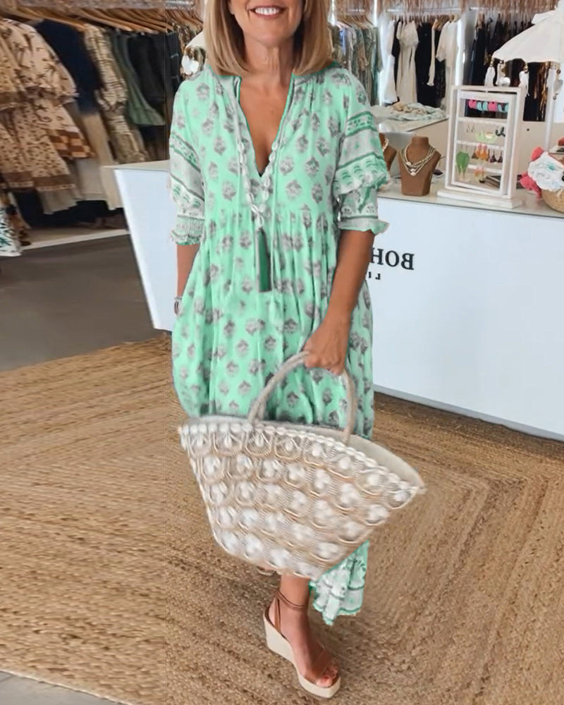 Tallulah | Women's Boho Print Relaxed Maxi Dress - Turquoise - Image 2
