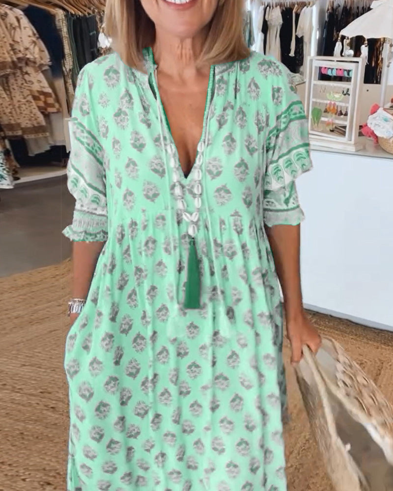 Tallulah | Women's Boho Print Relaxed Maxi Dress - Turquoise - Image 5
