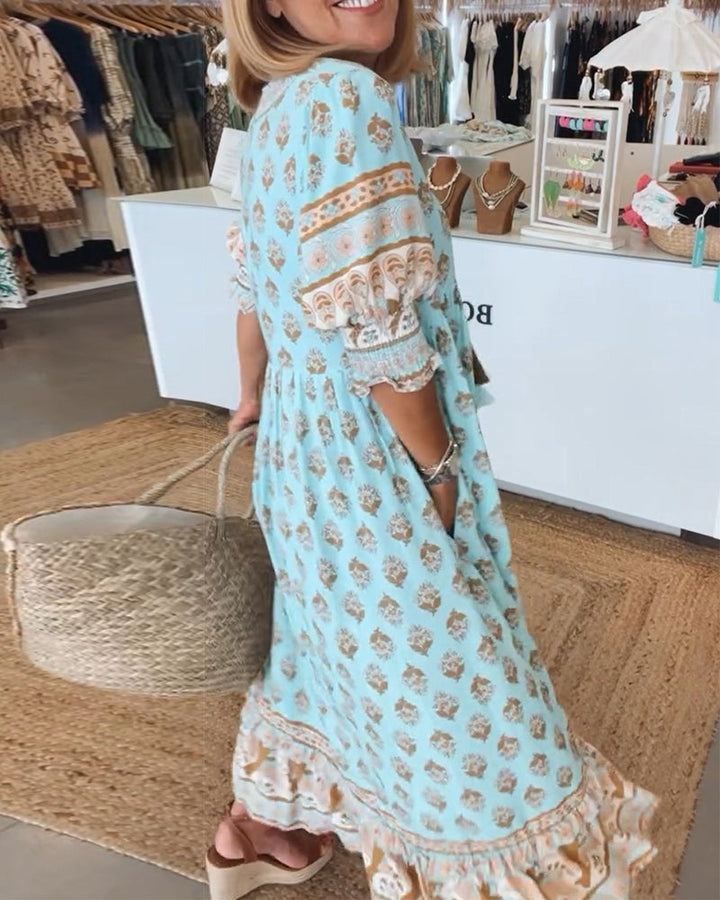Tallulah | Women's Boho Print Relaxed Maxi Dress - Turquoise - Image 7