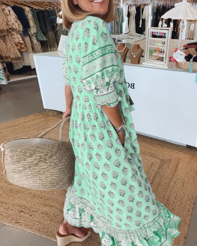 Tallulah | Women's Boho Print Relaxed Maxi Dress - Turquoise - Image 8