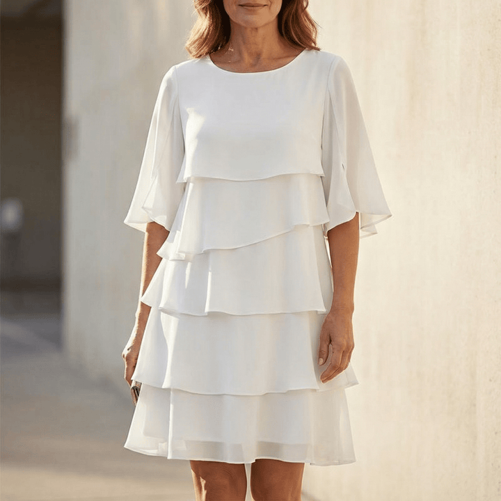 Tammsin | Women's Tiered Ruffle Midi Dress - White - Image 1