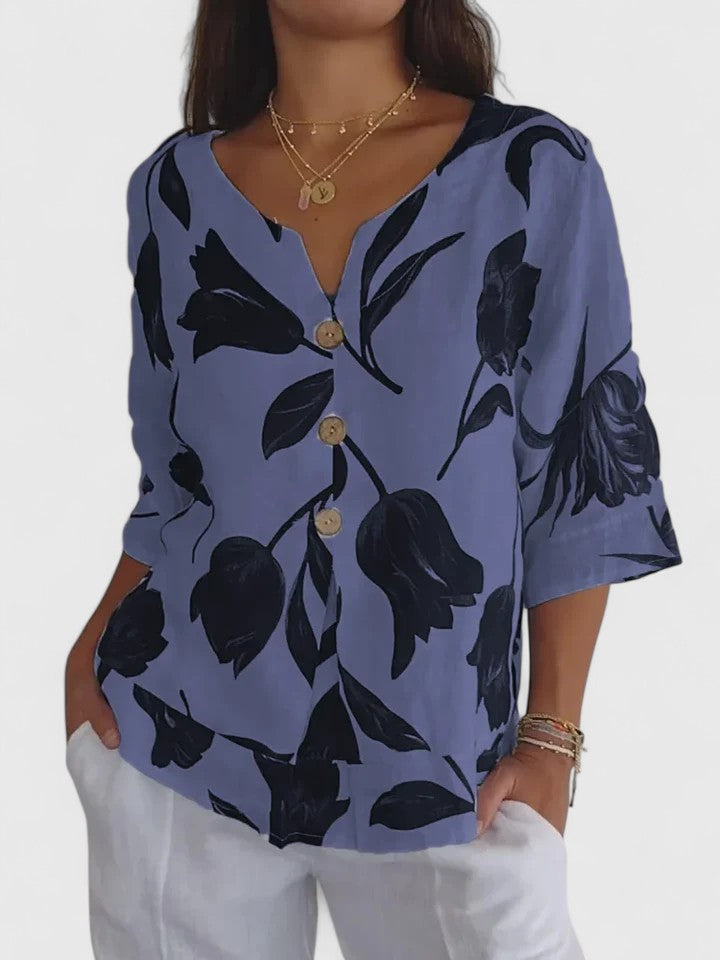 Tamsin | Women's Floral V-Neck 3/4 Sleeve Blouse - Floral - Image 2