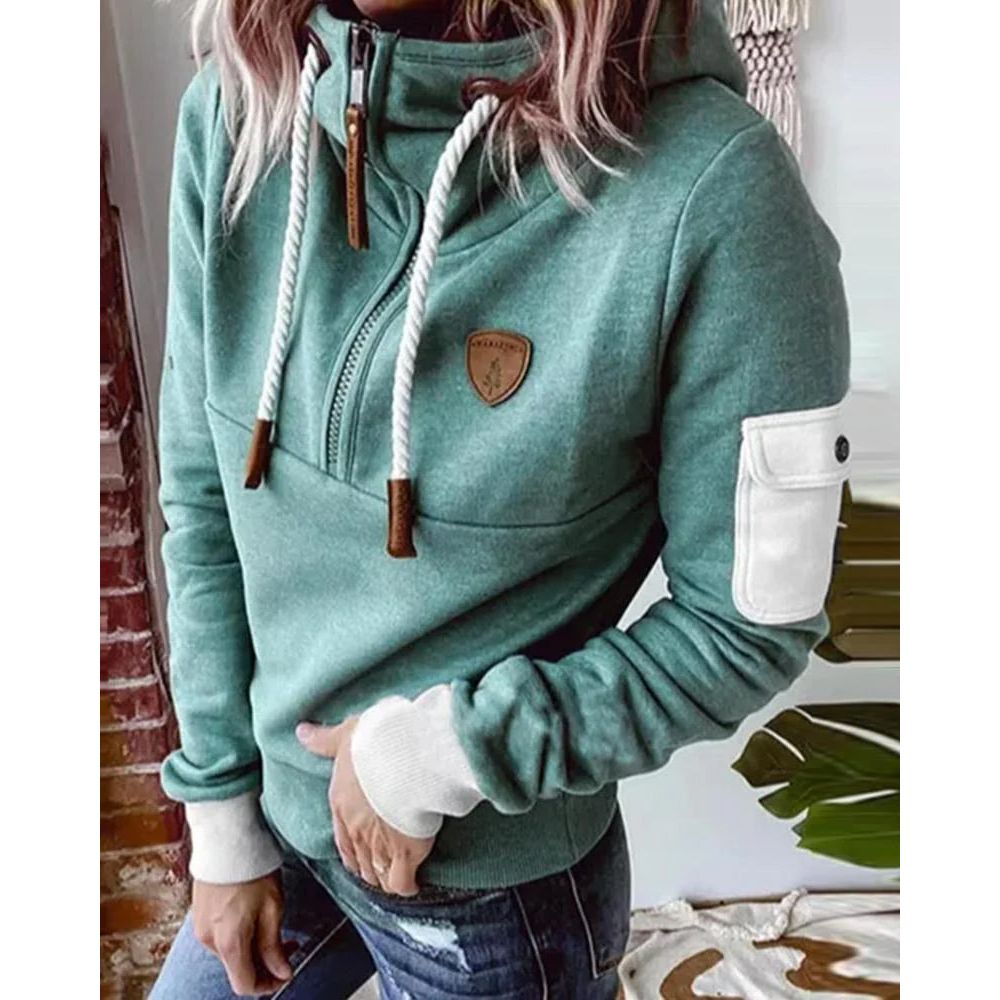 Tamsin | Women's Half Zip Mock Neck Hoodie - Teal - Image 1