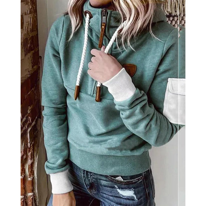 Tamsin | Women's Half Zip Mock Neck Hoodie - Teal - Image 3