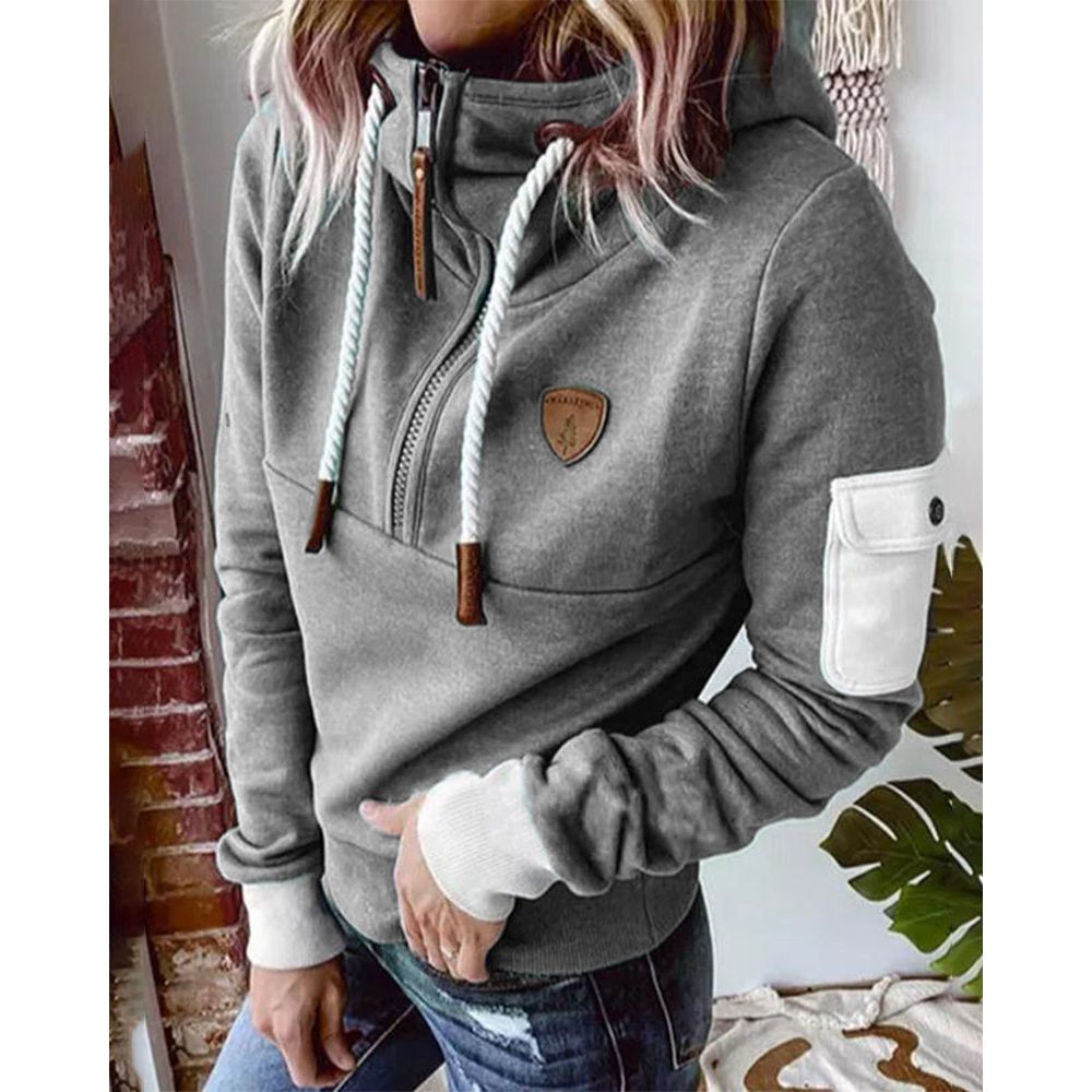 Tamsin | Women's Half Zip Mock Neck Hoodie - Teal - Image 4