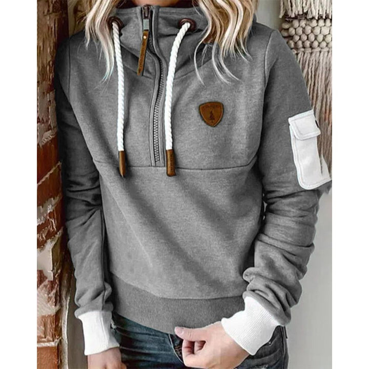 Tamsin | Women's Half Zip Mock Neck Hoodie - Teal - Image 5