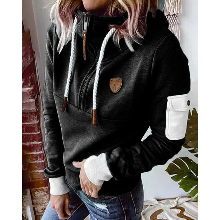 Tamsin | Women's Half Zip Mock Neck Hoodie - Teal - Image 7
