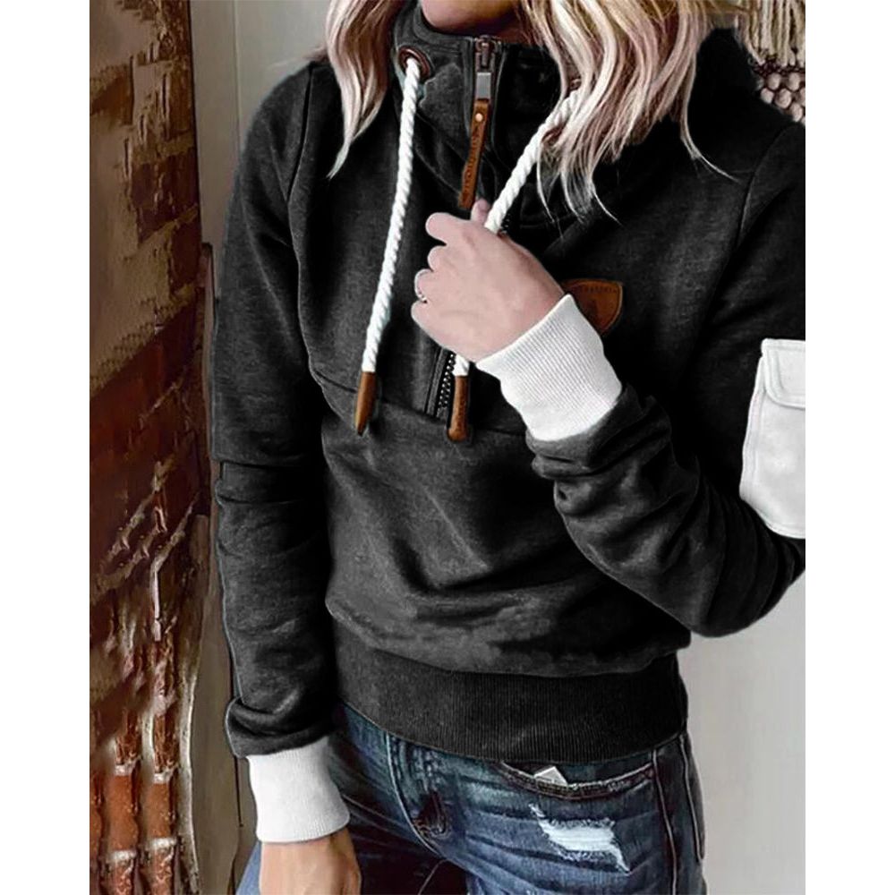 Tamsin | Women's Half Zip Mock Neck Hoodie - Teal - Image 9