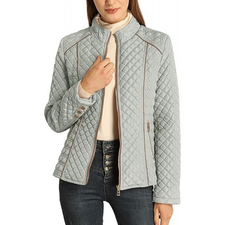 Tamsin | Women's Quilted Diamond Stitch Jacket - Navy - Image 6