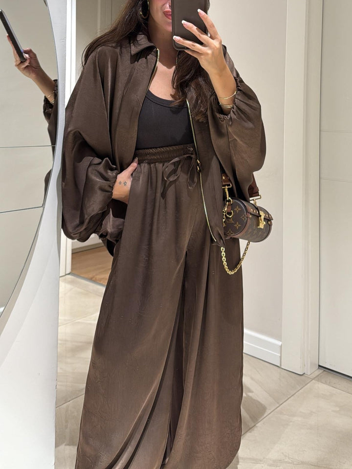 Tamsin | Women's Wide Leg Pants Casual Two-Piece Set - Dark Brown - Image 10