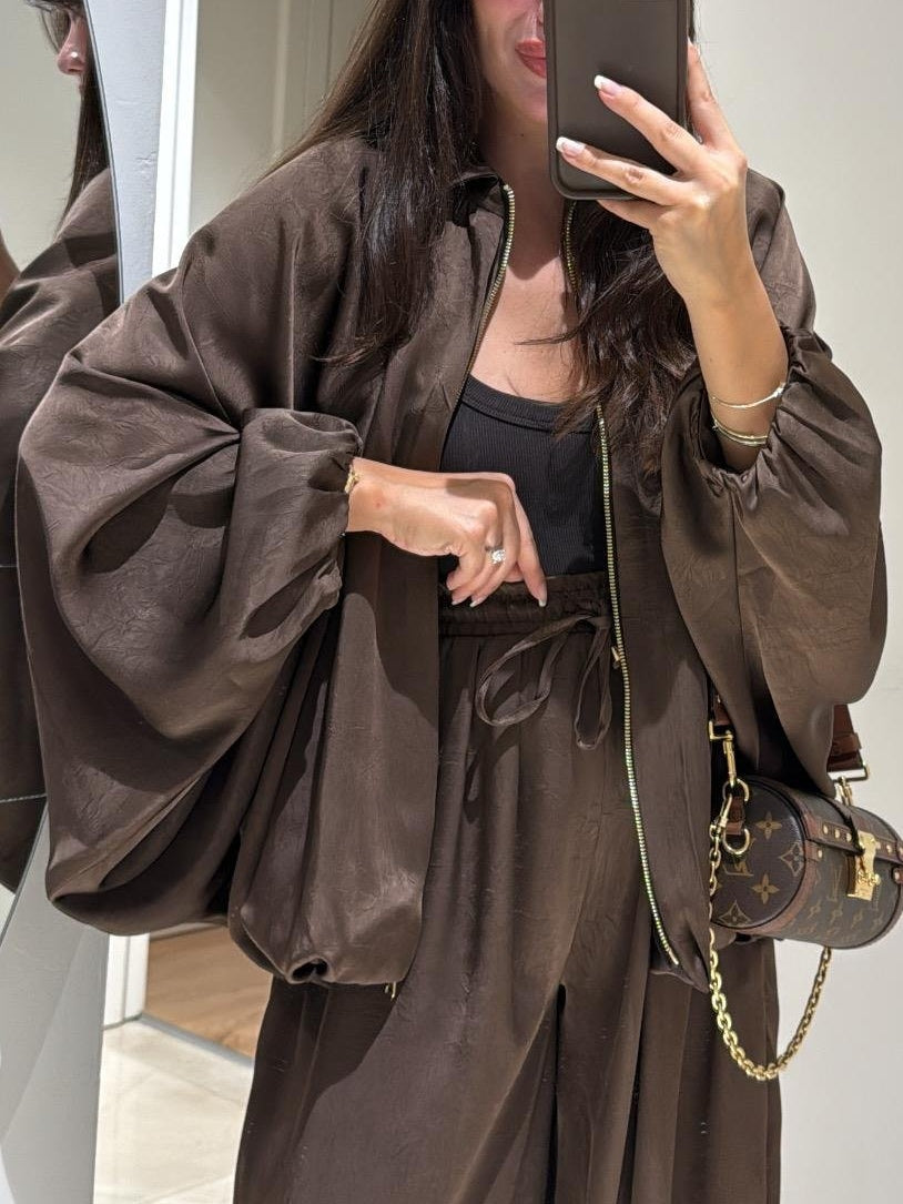 Tamsin | Women's Wide Leg Pants Casual Two-Piece Set - Dark Brown - Image 11