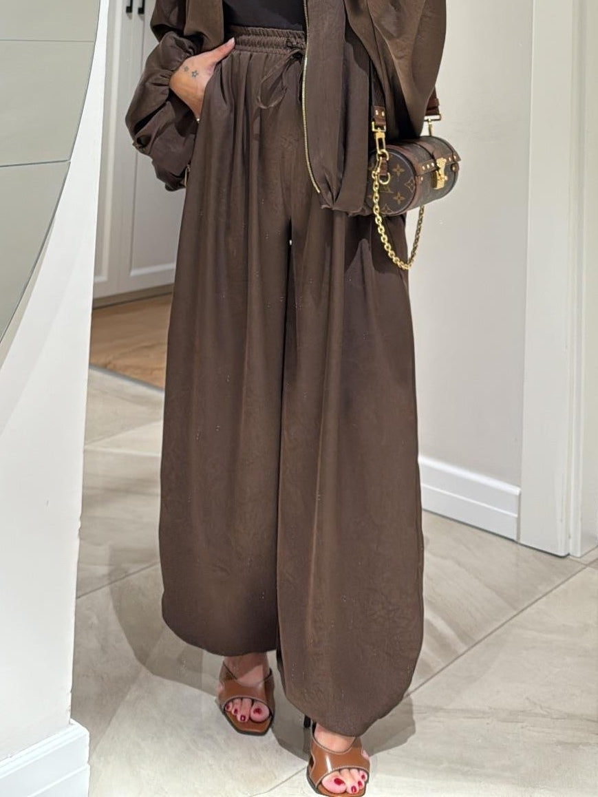 Tamsin | Women's Wide Leg Pants Casual Two-Piece Set - Dark Brown - Image 12