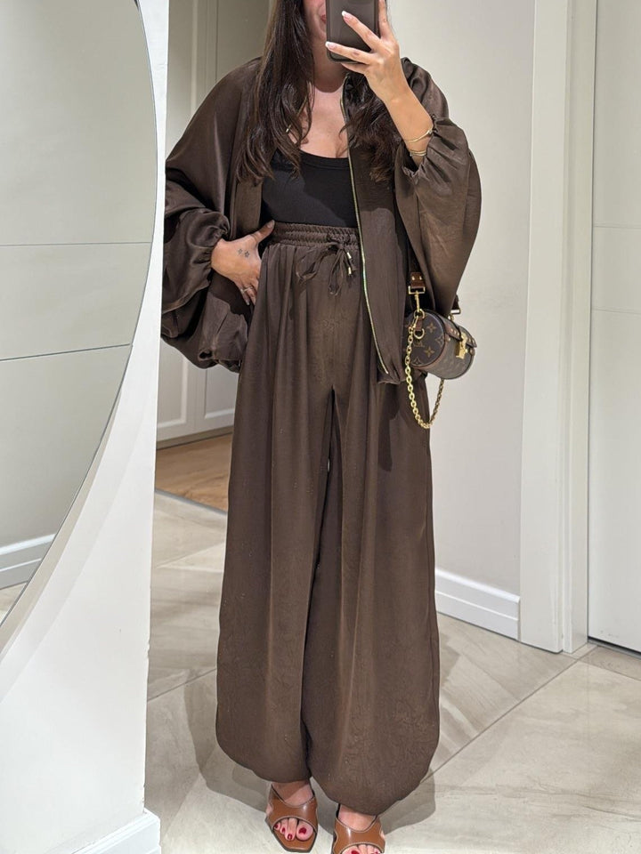 Tamsin | Women's Wide Leg Pants Casual Two-Piece Set - Dark Brown - Image 8