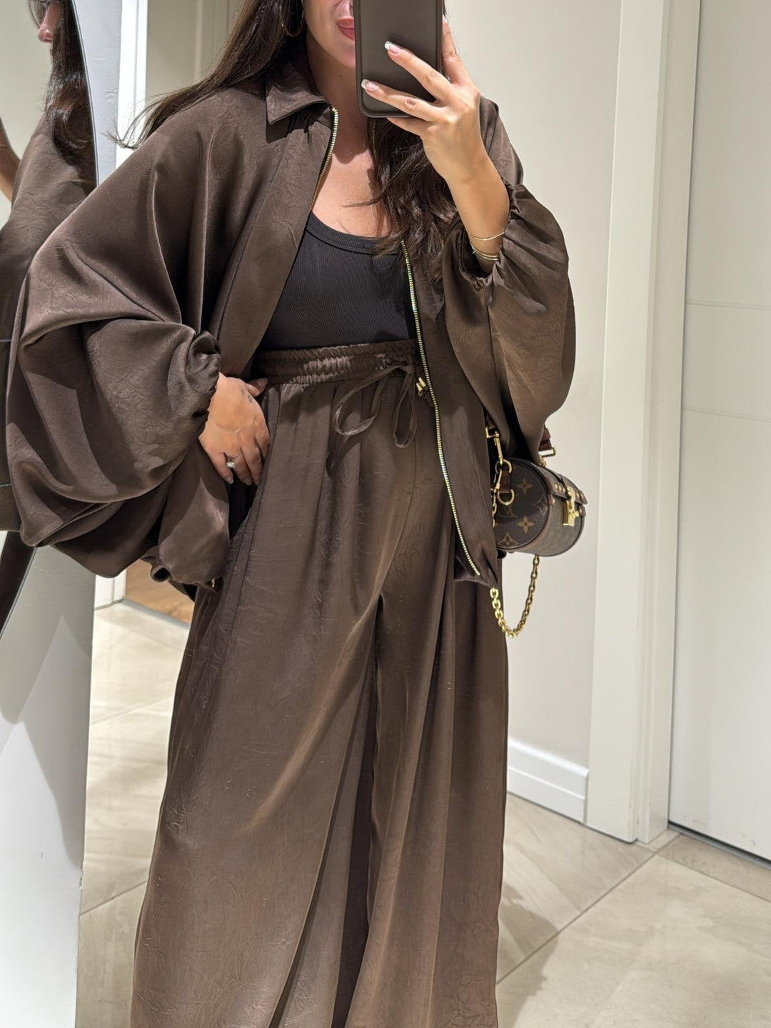 Tamsin | Women's Wide Leg Pants Casual Two-Piece Set - Dark Brown - Image 9