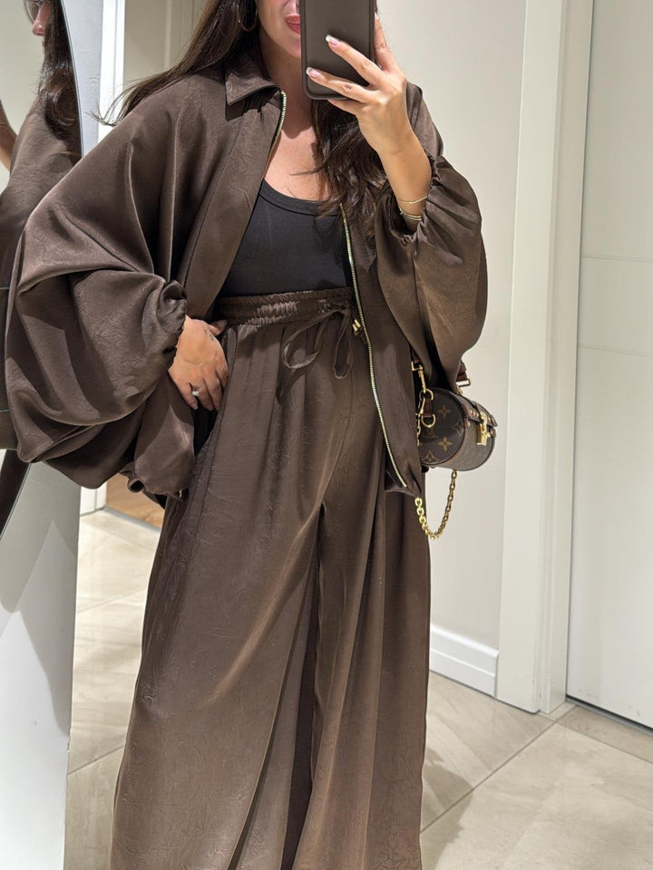 Tamsin | Women's Wide Leg Pants Casual Two-Piece Set - Dark Brown - Image 9