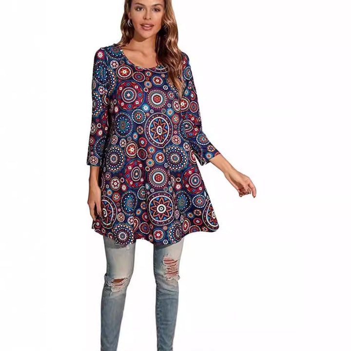 Tamzin | Women's Mandala Print 3/4 Sleeve Tunic Top - Image 1
