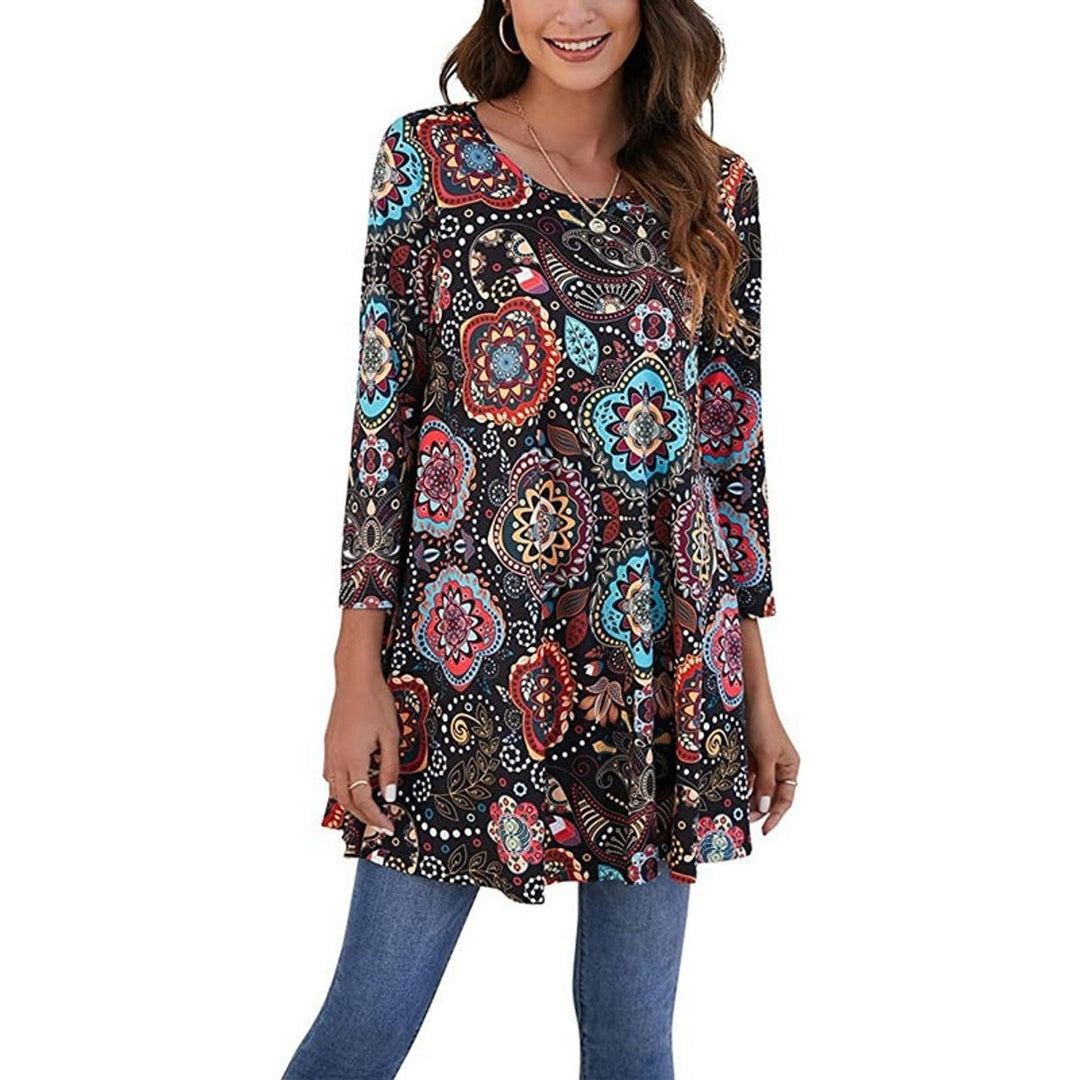Tamzin | Women's Mandala Print 3/4 Sleeve Tunic Top - Image 12