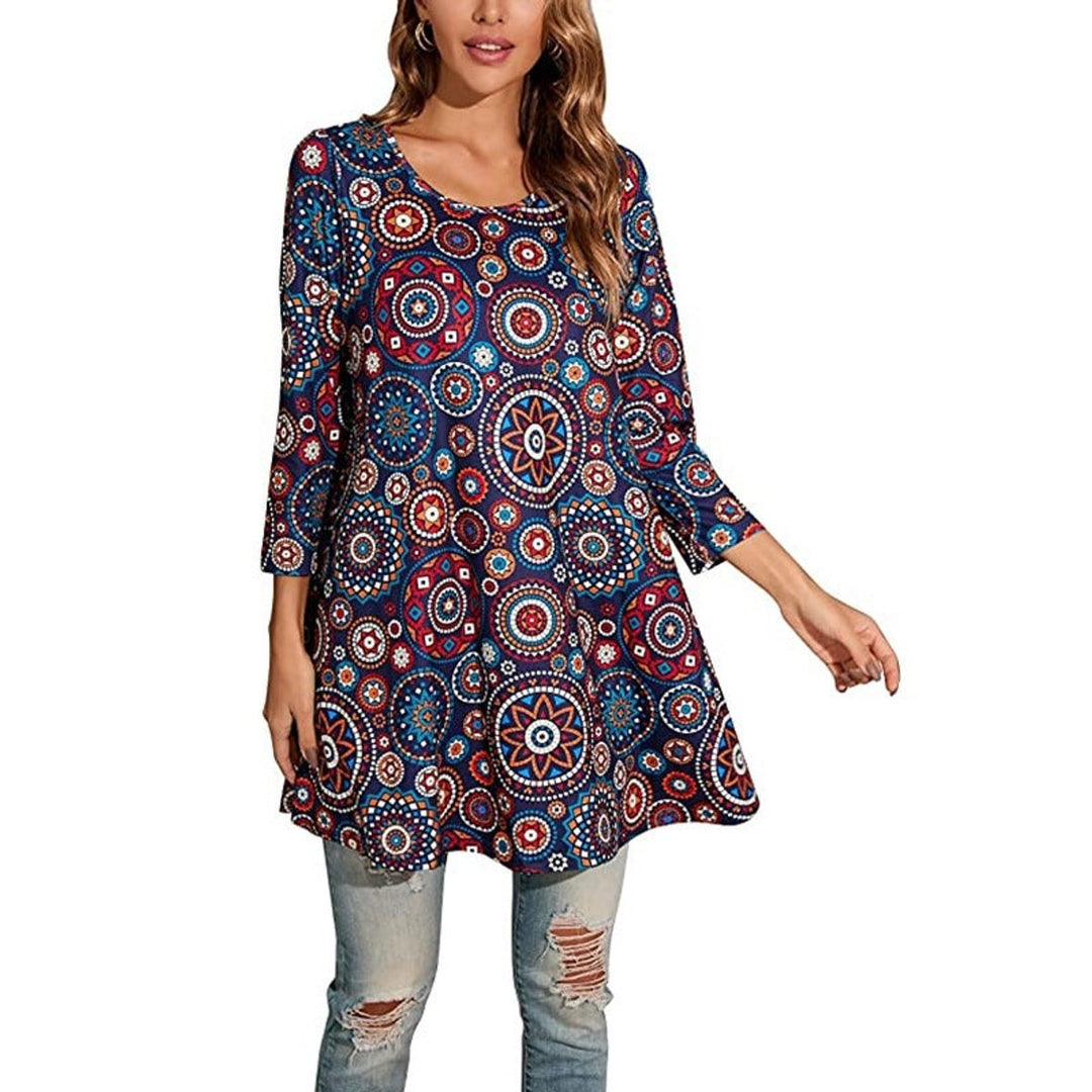 Tamzin | Women's Mandala Print 3/4 Sleeve Tunic Top - Image 14