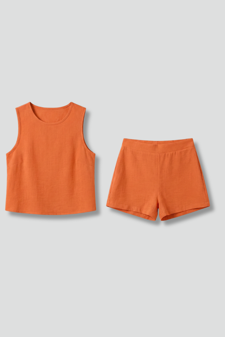 Tarvelle | Women's Linen Two Piece Set Top & Shorts - Black - Image 2