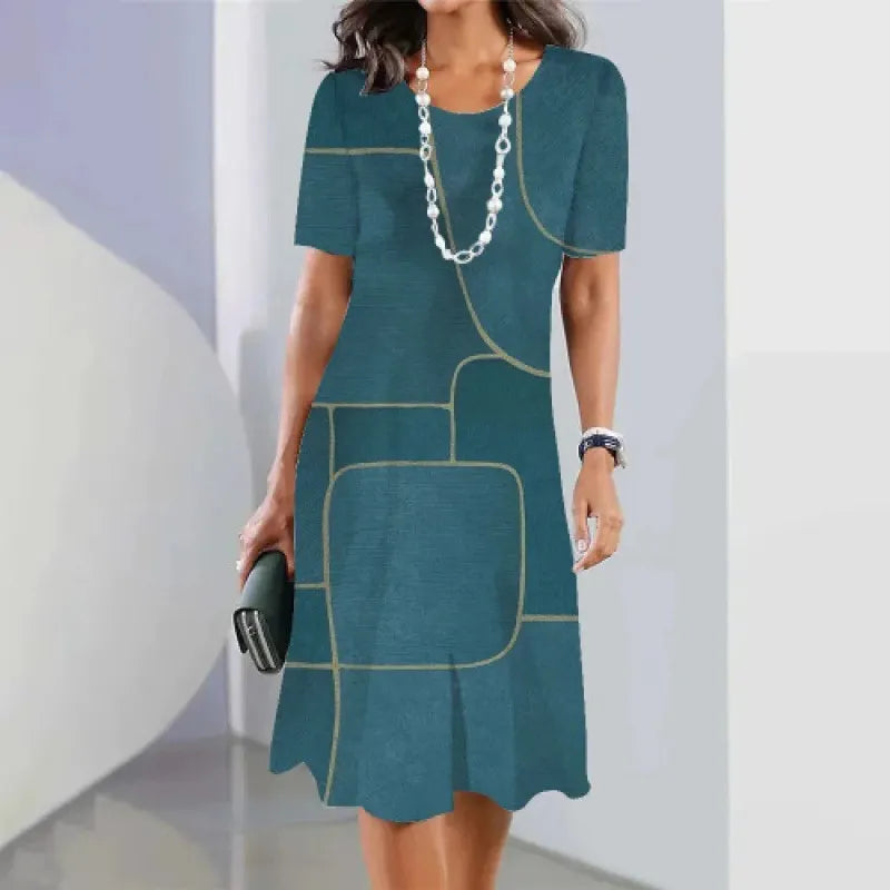 Tarvelle | Women's Printed Midi Dress Short Sleeve - Image 5
